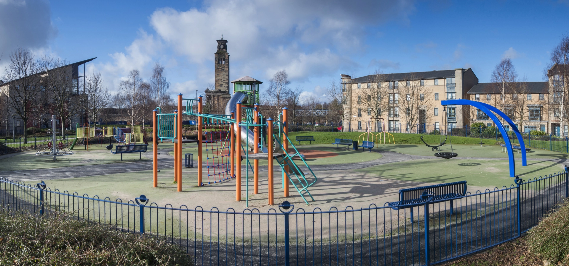 A playground and some tenements in the Greater Gorbals area.