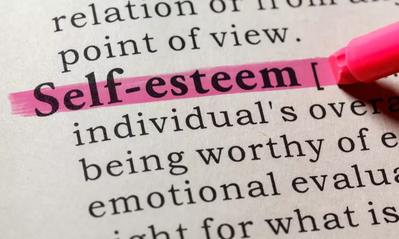 Dictionary entry with the words 'self-esteem' highlighted in pink.