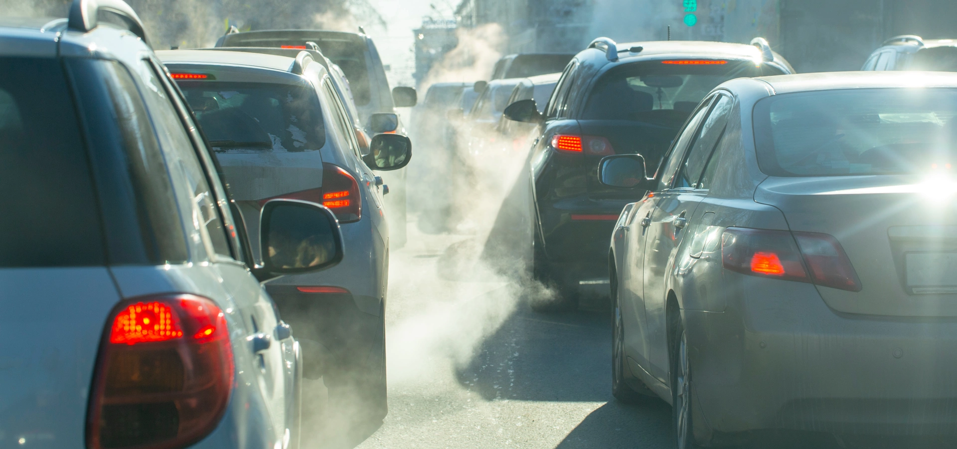 Cars stuck in traffic.