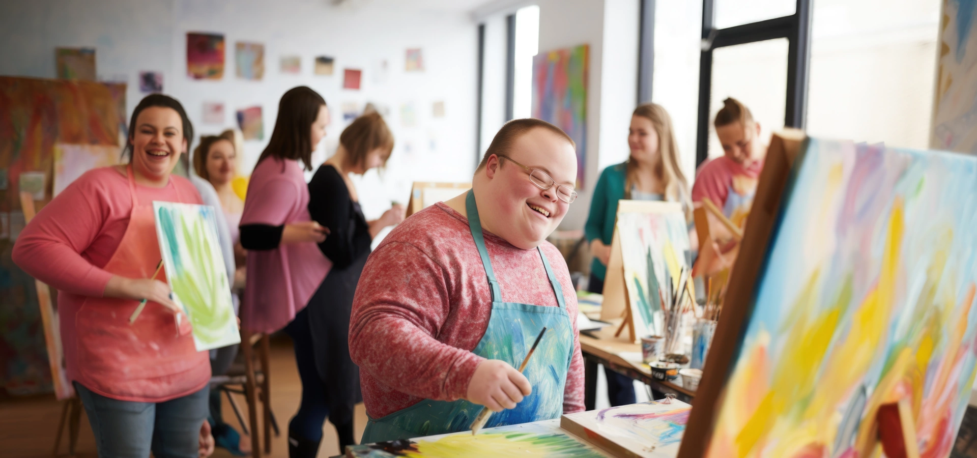 A group of people participating in a painting workshop.