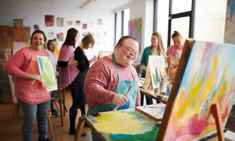 A group of people participating in a painting workshop.