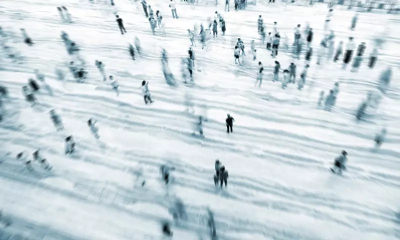 Crowd of people seen from above.