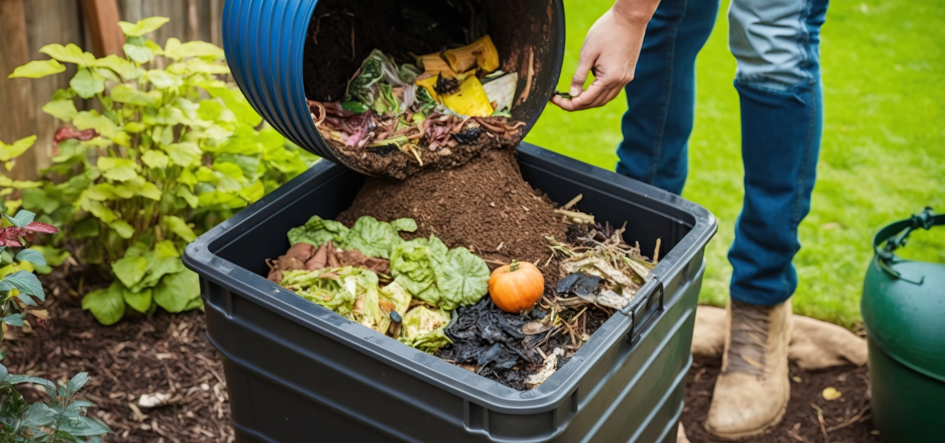 Composting bin with food waste in it.