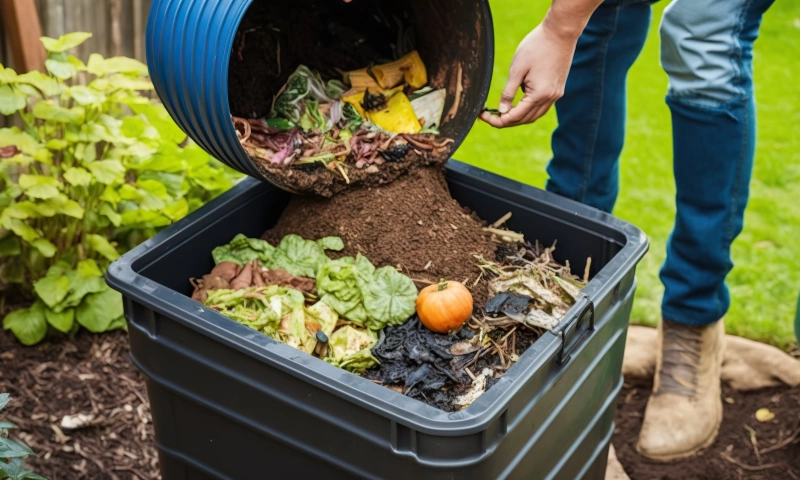 Composting bin with food waste in it.